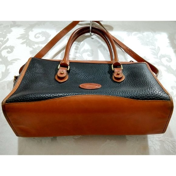 Vintage 80s Dooney & Bourke USA Brown Black Pebbled Leather Shoulder Satchel Bag - Picture 6 of 15